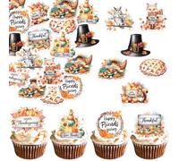 Rsstarxi 60 Pack Edible Happy Thanksgiving Cupcake Toppers Pumpkin Turkey Cupcake Picks Fall Thanksgiving Cake Decorations for Fall Autumn Thanks Giving Day Birthday Party Decorations Supplies