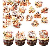 Rsstarxi 60 Pack Edible Happy Thanksgiving Cupcake Toppers Thanksgiving Cake Decorations Pumpkin Turkey Fall Cupcake Picks for Fall Autumn Thanks Giving Day Birthday Party Decorations Supplies