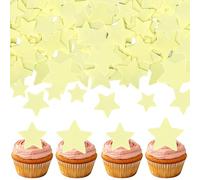 Rsstarxi 60 Pack Edible Star Cupcake Toppers Rice Paper Mini Stars Cupcake Picks for Baby Shower Wedding Engagement Bridal Shower Birthday Christmas Party Cake Decorations Supplies Yellow