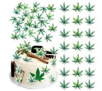 Rsstarxi 60 Pack Green Marijuana Leaves Edible Cupcake Toppers Rice Paper Pot Leaf Weed Leaves Cupcake Picks for Marijuana Have a Dope Birthday Anniversary Party Cake Decorations Supplies
