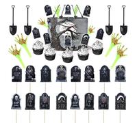 Rsstarxi 60 Pack Halloween Skeleton Zombie Hand Cupcake Toppers Shovel Spoons Spooky Graveyard Cupcake Picks Halloween Cake Decorations for Horror Theme Birthday Party Decorations