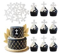 Rsstarxi 60 Pack Silver Cross Edible Cupcake Toppers Rice Paper God Bless Christian Baptism Cupcake Picks for Religious Theme Baby Shower Birthday Party Cake Decorations Supplies