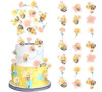 Rsstarxi 63 Pack Edible Bee Cake Topper Wafer Paper Oh Babee Cupcake Toppers for Honeybee Theme Bee Baby Shower Kids Birthday Party Cake Decorations Supplies