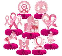 Rsstarxi 9 Pack Breast Cancer Awareness Honeycomb Centerpiece, Breast Cancer Awareness Party Decorations Fight Cancer Theme Pink Ribbon Breast Cancer Table Toppers for Charity Party Supplies