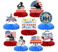 Rsstarxi 9 Pack Happy Veterans Day Honeycomb Centerpiece Veterans Day Decorations 4th of July Honeycomb Centerpieces Memorial Day Table Toppers Decorations for Independence Day Party Decorations
