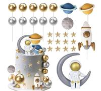 Rsstarxi Outer Space Cake Topper Decorations with Star Astronaut Rocket Cake Pick for Trip to the Moon Theme Baby Shower Kids Birthday Party DIY Cake Decorations Supplies