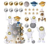 Rsstarxi Outer Space Cake Topper Decorations with Star Astronaut Rocket Trip to the Moon Theme Cake Pick for Baby Shower Kids Birthday Party DIY Cake Decorations Supplies
