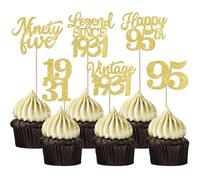 Rsstarxi Pack of 48 Gold Glitter Vintage 1928 Cupcake Toppers Legend Since 1928 Ninety Five Cupcake Picks Happy 95th Number 95 Cupcake Toppers for 95th Birthday Wedding Anniversary Party Cake