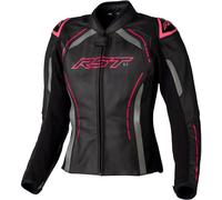 RST S-1, leather jacket women S Black/Grey/Neon-Pink
