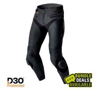 RST S1 D3O Men's Regular Leg Leather Motorcycle Motorbike Trousers - Black/Black