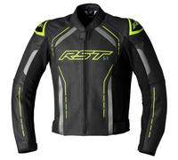 RST S1 Men's Leather Motorcycle Motorbike Jacket - Black/Grey/Flo Yellow (2977)
