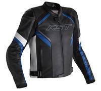 RST Sabre CE Leather Motorcycle Motorbike Jacket - Black / White / Blue