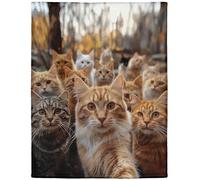 Rstick 60"x80" Cat Group Blanket - Soft Cozy Fleece Throw, Multiple Cats Design for Couch & Sofa