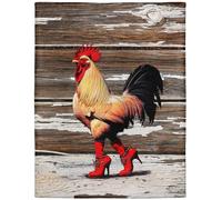 Rstick 60"x80" Rooster Blanket - Soft Cozy Fleece Throw, Red-Booted Design for Couch, Bed & Sofa