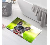 Rstick French Bulldog Green Printed Bathroom Rug Non - Slip Washable Rubber - Backed Floor Mat 16"x24"