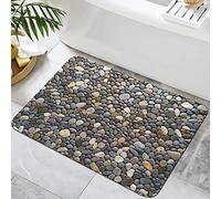 Rstick Pebble Stone Print Bathroom Rugs Non Slip Washable Cobblestone Pattern Bath Mat Small Rubber Backed Floor Mat 17"x24"