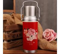 RSTJVB Double Walled Vacuum Cup Flask Chinese Retro Travel Thermos Flask Insulated Water Bottle Portable Water Bottle Cup Mug Sport Creative Home Insulation Pot,Red