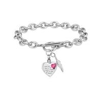Rstnxnnl Cremation Urn Bracelet for Heart Locket Holder Bangle Link Chain Cremation Jewelry Braided Rope Bracelets for Women Jewelry Gift With Funnel Kit & Bag(SilverPink)