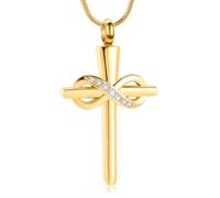 Rstnxnnl Cross Cremation Jewelry Urn Necklaces Infinity Cross Urn Pendant Necklaces for Ashes Memorial Keepsake Pendant for Women Men Gifts With Funnel Kit & Bag(Gold)