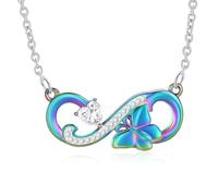 Rstnxnnl Infinity Butterfly Jewelry Urn Pendant Necklace for Ashes with Crystal Heart Memorial Keepsake Pendant for Women Gifts With Funnel Kit & Bag(Rainbow)