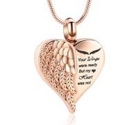 Rstnxnnl Love Heart Cremation Jewelry Urn Necklaces Wing Urn Necklaces for Ashes Memorial Keepsake Pendant for Women Men Gifts With Funnel Kit & Bag(RoseGold)