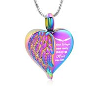 Rstnxnnl Love Heart Cremation Jewelry Urn Necklaces Wing Urn Necklaces for Ashes Memorial Keepsake Pendant for Women Men Gifts With Funnel Kit & Bag(Rainbow)
