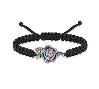 Rstnxnnl Rose Flower Cremation Urn Bracelet for Adjustable Boho Daisy Handmade Cremation Jewelry Braided Rope Bracelets for Women Jewelry Gift With Funnel Kit & Bag(Rainbow)