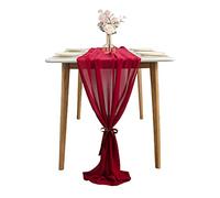 RSTYS 10ft Long Table Runner,2Pcs Wine Red Chiffon Table Runner Sheer Table Linens with White Ribbon for Reception Bridal Holiday Party Decor