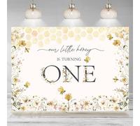 Rsuuinu 1st Birthday Backdrop Bee Yellow Floral Our Little Honey is Turning One Photography Background First Bee Day Birthday Party Decoration Supplies Favors Banner Photo Booth Studio Props 7x5ft