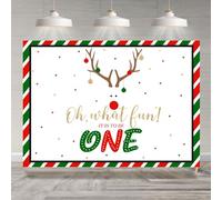 Rsuuinu 1st Birthday Backdrop Christmas Red Green Oh What Fun It is to Be One Photography Background 7x5ft Xmas First Birthday Party Decoration Supplies Cake Table Banner Photo Booth Studio Props