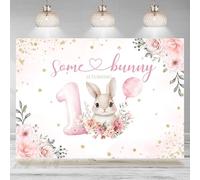 Rsuuinu 1st Birthday Backdrop Some Bunny is Turning One Floral Golden Dots Background for Photography Spring Easter Girls First Birthday Party Decorations Banner Photo Booth Studio Props 7x5ft