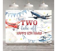 Rsuuinu 2nd Birthday Backdrop for Boys Airplane Time Two Take Off Cloud Photography Background Kids Child Second Birthday Party Decorations Cake Table Banner Favors Photo Booth Studio Props 7x5ft