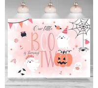 Rsuuinu 2nd Birthday Backdrop for Girls Our Little Boo is Turning Two Pumpkin Ghost Spider Web Photography Background Second Birthday Party Decoration Supplies Banner Photo Booth Studio Props 7x5ft