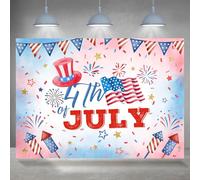Rsuuinu 4th of July Backdrop Independence Day Fireworks Stars Red Blue White Background for Photography 7x5ft 4th of July Party Decorations Favors Cake Table Banner Photo Booth Props