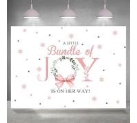 Rsuuinu 7x5ft Baby Shower Backdrop Winter Christmas A Little Bundle of Joy is On Her Way Blush Pink Bowknot Snowflake Photography Background Baby Shower Party Decor Banner Photo Booth Studio Props