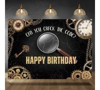 Rsuuinu 7x5ft Detective Theme Happy Birthday Backdrop Escape Room Mystery Investigation Analysis Top Secret Photography Background Birthday Party Decorations Banner Photo Booth Studio Props
