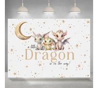 Rsuuinu 7x5ft Dragon Themed Baby Shower Backdrop A Little Dragon is On The Way Stars Moon Photography Background Baby Shower Party Decoration Supplies Favors Cake Table Banner Photobooth Props