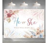 Rsuuinu 7x5ft Gender Reveal Backdrop Boho Pink Blue Floral He or She Background for Photography Boy or Girl Gender Reveal Party Decorations Favors Banner Photo Booth Props