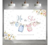 Rsuuinu 7x5ft Gender Reveal Party Backdrop He or She What Will Our Little Baby Be Blue Pink Stars Photography Background for Newborn Baby Shower Party Decoration Supplies Banner Photo Booth Props