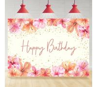 Rsuuinu 7x5ft Happy Birthday Backdrop Floral Tropical Hawaiian Background for Photography Summer Flowers Woman Girls Birthday Party Decorations Favors Cake Table Banner Photo Props