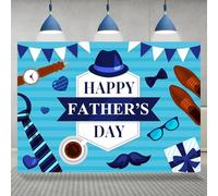 Rsuuinu 7x5ft Happy Father's Day Backdrop Love Dad Blue Tie Coffee Glasses Background for Photography Fathers Day Party Decorations Favors Cake Table Banner Photo Booth Studio Props