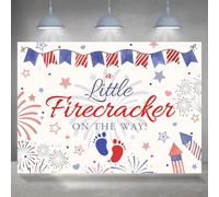 Rsuuinu 7x5ft Independence Day Baby Shower Backdrop A Little Firecracker on The Way Background for Photography Fireworks 4th of July Baby Shower Party Decorations Favors Banner Photo Booth Props