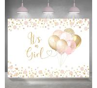 Rsuuinu 7x5ft It's A Girl Backdrop Baby Shower Balloon Pink Golden Dots Photography Background for Girls Kids Baby Shower Party Decorations Cake Table Banner Photo Booth Studio Props