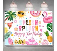 Rsuuinu 7x5ft Splish Splash Birthday Backdrop Summer Ice Cream Fruit Donuts Flamingo Floral Background for Photography Girl Happy Birthday Party Decorations Favors Banner Photo Booth Props