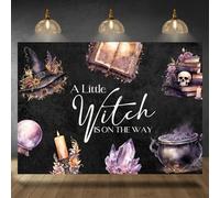 Rsuuinu Baby Shower Backdrop A Little Witch is On The Way Halloween Skeleton Book Purple Floral Diamond Girls Photography Background Baby Shower Party Decoration Supplies Banner Photobooth Props 7x5ft