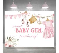 Rsuuinu Baby Shower Backdrop A Sweet Baby Girl is On The Way Pink Dress Floral Photography Background Girls Newborn Party Decoration Supplies Cake Table Banner Photo Booth Studio Props 7x5ft
