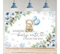 Rsuuinu Baby Shower Backdrop Winter Someone Beary Cute is On The Way Blue Floral Snowflake Photography Background Baby Shower Party Decoration Supplies Cake Table Banner Photo Booth Studio Props 7x5ft