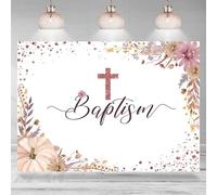 Rsuuinu Baptism Backdrop Pumpkin Floral God Bless Girls Photography Background Christening First Holy Communion Mi Bautizo Party Decoration Supplies Cake Table Banner Photo Booth Studio Props 7x5ft