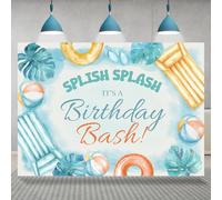 Rsuuinu Birthday Bash Party Backdrop Splish Splash Summer Blue Leaves Background for Photography 7x5ft Tropical Birthday Pool Party Decorations Favors Banner Photo Booth Props