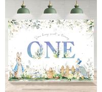 Rsuuinu Bunny 1st Birthday Backdrop Easter Rabbit Eucalyptus Leaves Fence Golden Dots Photography Background Kids Child First Birthday Party Decoration Supplies Banner Photo Booth Studio Props 7x5ft